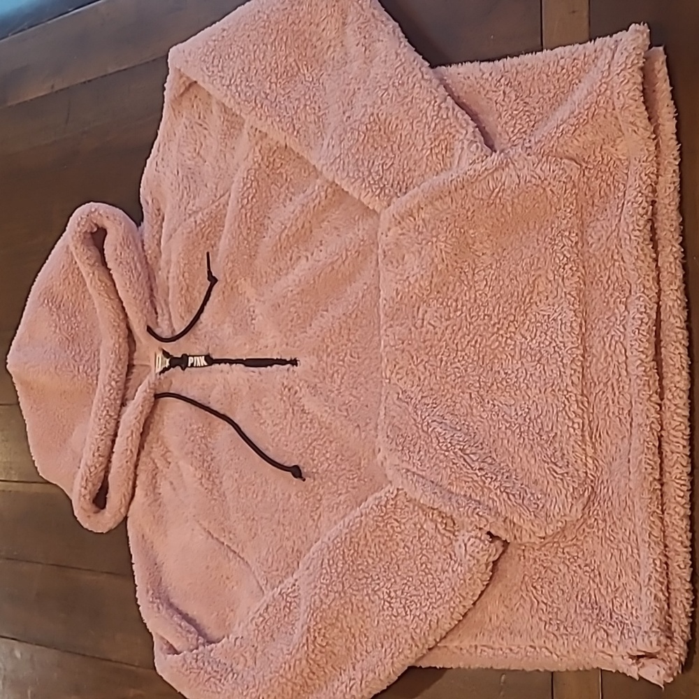 Vs Pink Teddy Bear Sherpa Fleece 1/4 Zip Hoodie M Gem